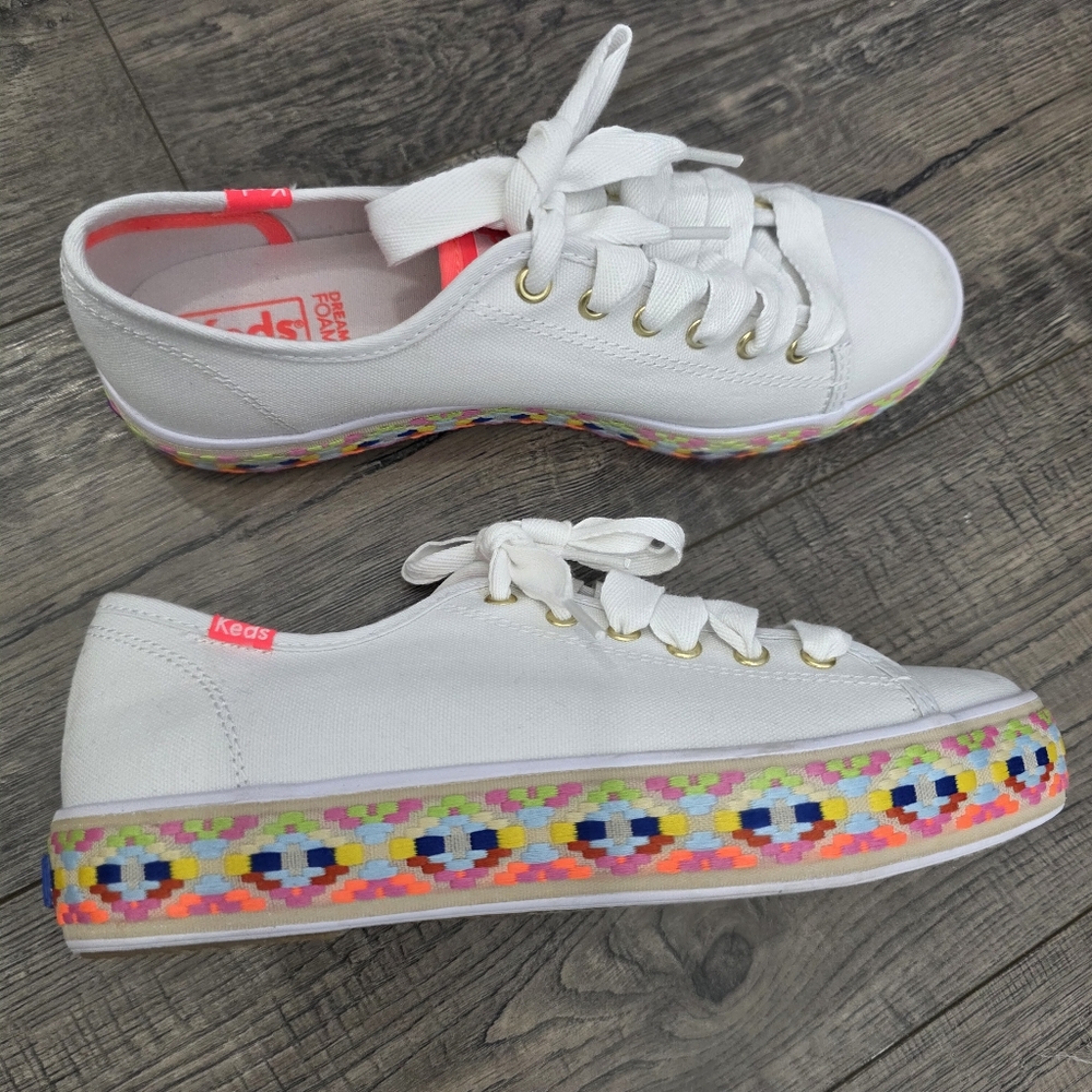 Keds Triple Kik Women's White Sneakers with Multicolor Sole Size 7